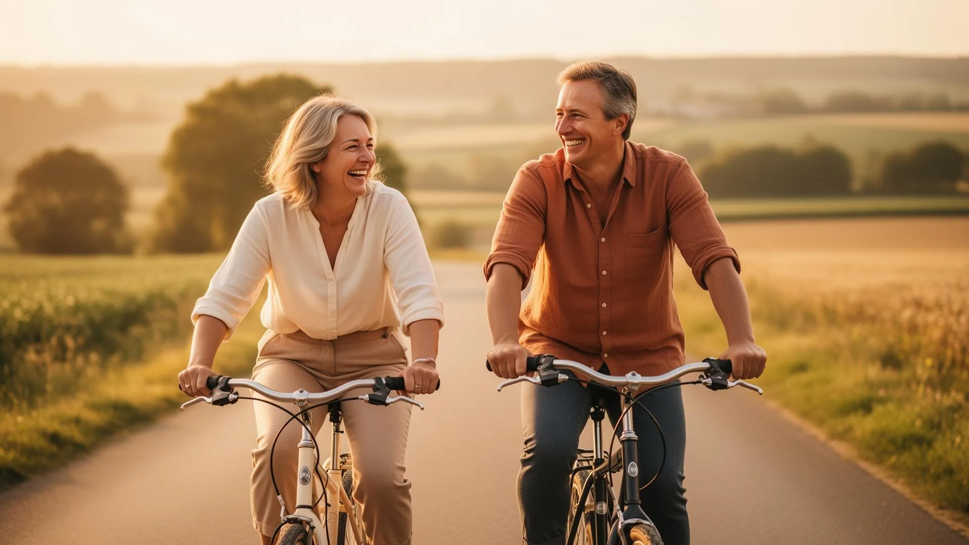 Koppel maakt een fietstochtje in het weekend, vrij van administratie
